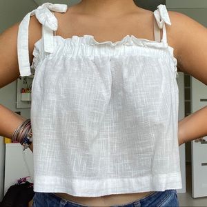 Linen top with tie up straps